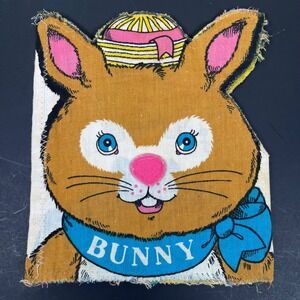 Vintage 1981 Little Simon Bunny Fabric‎ Book Page Panel Easter Spring Handmade